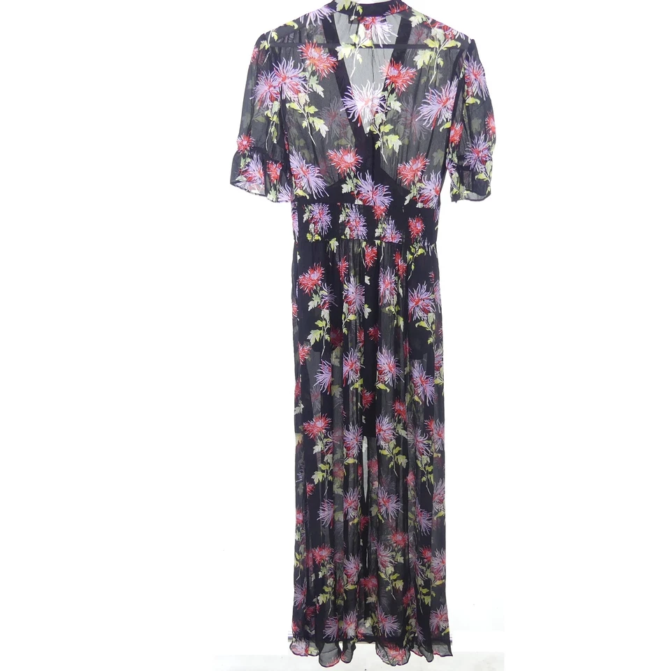 DIANE VON FÜRSTENBERG Maxi Kleid Blusenkleid Schwarz Bunt Blumen Gr. 6 36 - Bild 4 von 4