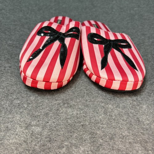 Victoria's Secret Signature Slippers Size L Striped Satin Bow New With Tags - Picture 3 of 6