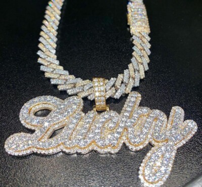 Men's Customized Name Pendant With 14 mm Prong Cuban Link Chain in