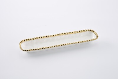 Pampa Bay Salerno Porcelain Cracker Tray, White & Gold (CER-1150-WG)