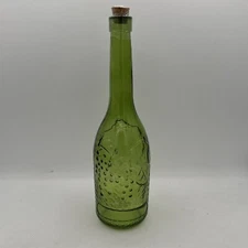 Kelly Green Glass Decorative Bottle Embossed Grapevine Leaves Design Sealed NEW