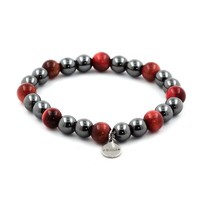 Armband Perlen Tigerauge Rosa Rot + HäMatit 8 Mm. Hergestellt In Frankreich.