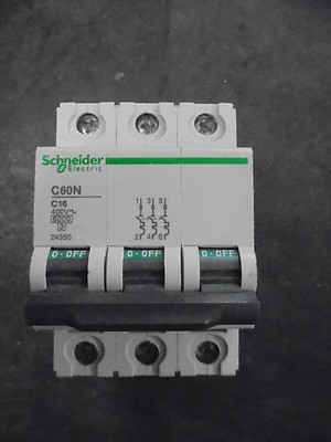 New Schneider 3-Pole Multi-9 16 Amp Miniature Circuit Breaker, C60N-C16, 24350
