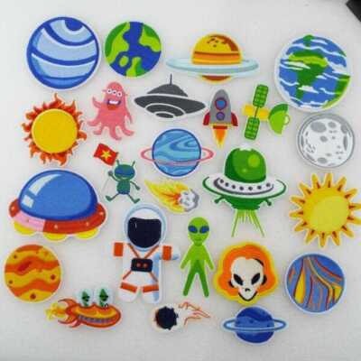 Outer Space Sci-Fi Alien UFO Bügelbild oder Aufnähen Motiv Hose Mantel Tasche 24 TYPEN 442D