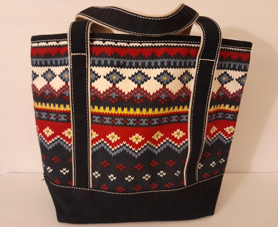Bolso de Mano Lands End Usado en Excelente Condición Lona Cremallera NATIVO AZTEC Azul Rojo Amarillo Difícil de Encontrar Unisex Foto 2 de 4