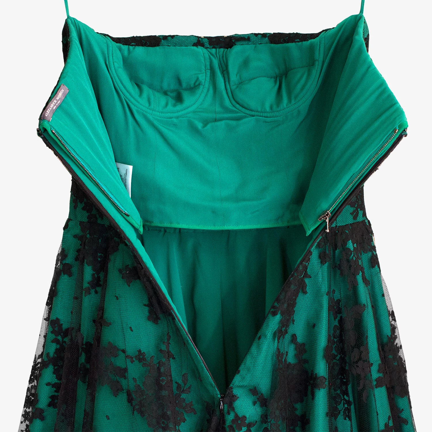 Abito ALEXANDER McQUEEN verde pizzo senza spalline taglia 40 XS 2012