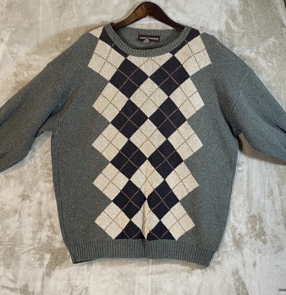 Vintage Grandfather Sweater Men's XXL Argyle Gray/Brown Grandpa