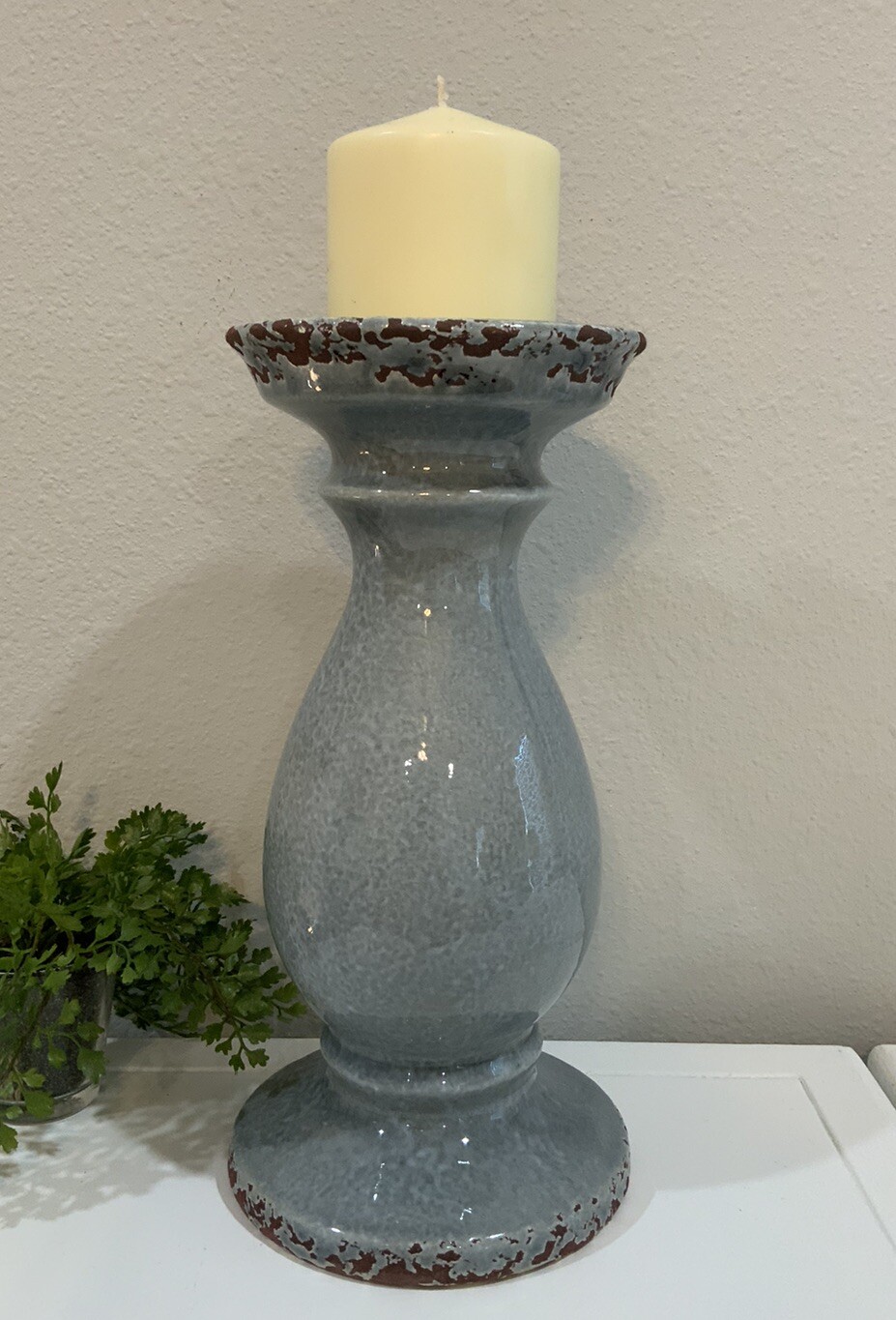 Vtg Large Ceramic Distressed Crackle Gray Grey Blue Brown Pi