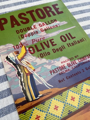 Vintage 1940s American Olive Oil Crate Label Pastore Brand cowboy FREE UK P&P - Picture 7 of 15