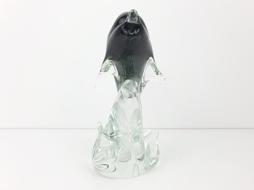 Murano Klarglas Rauchgrau Delfin auf Glas Ständer Figur 19 cm H - Bild 3 von 12