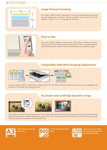 Plustek OpticPro A320E Flatbed Large Format Graphic Document A3 Scanner 800dpi - Picture 7 of 11