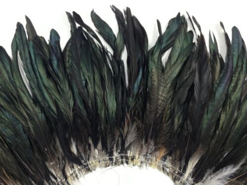 2.5 Inch Strip - Natural Black Half Bronze Coque Tail Strung Rooster Feathers - Picture 5 of 6