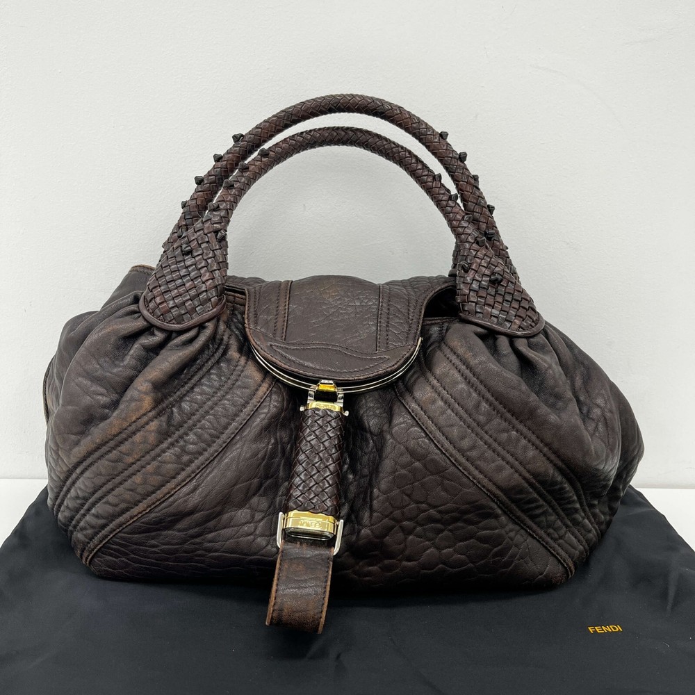 Authentic FENDI Tortoise Spy Bag Leather Deep Brown