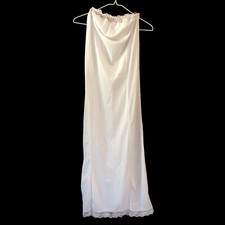 Vintage Slip Strapless Maxi Cream Lace Trim Slit Ivory MEDIUM Pre-Owned