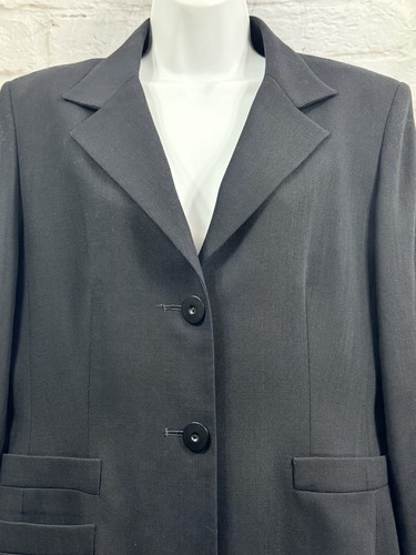 Ronit Zilkha Blazer Jacket Black SZ 14 Pocket Longline Wool Blend Dark Academia - Picture 2 of 10