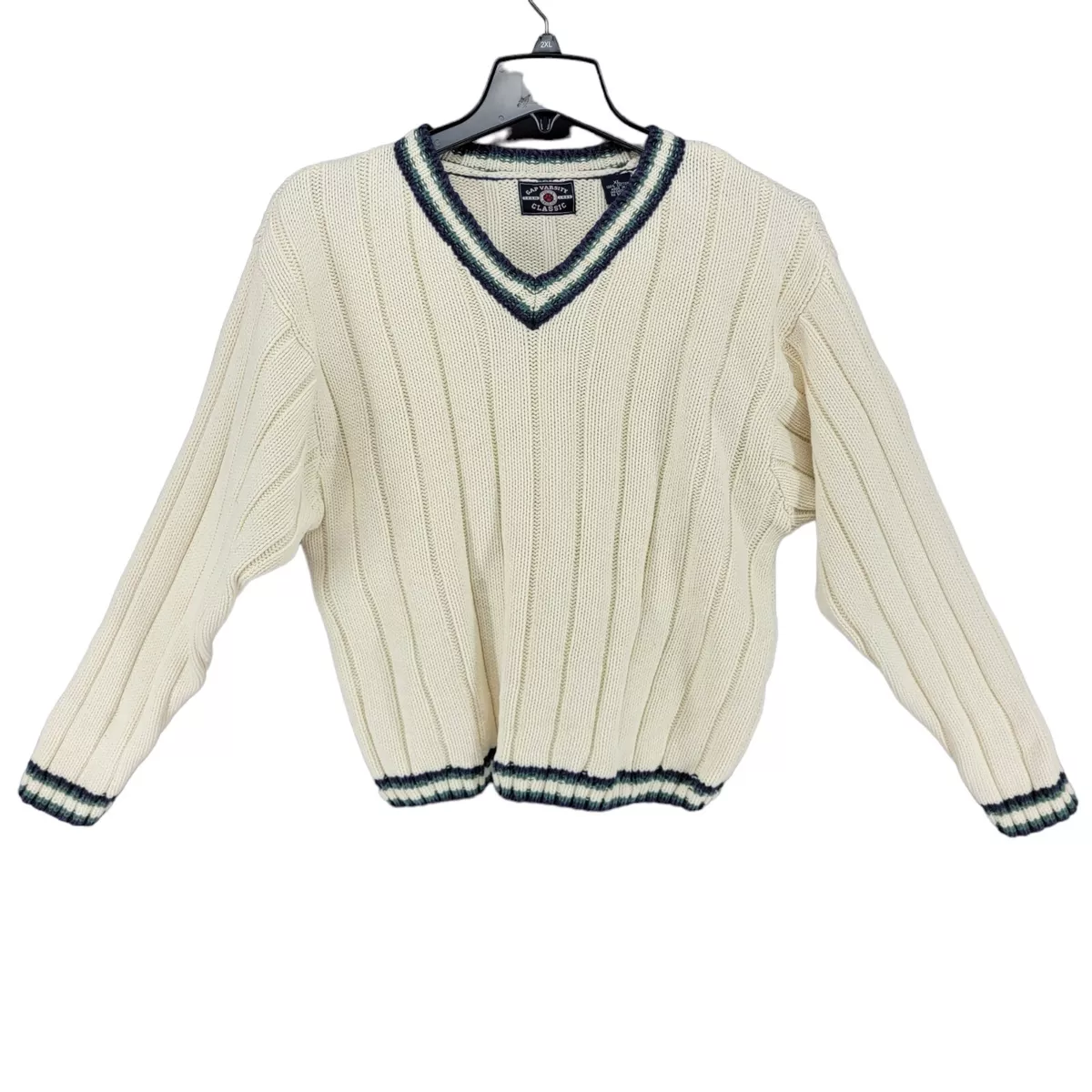 Vtg 90s Gap Varsity V Neck Ribbed Cable Knit Sweater Beige Preppy Tennis XL Vtg 90s Gap Varsity V Neck Ribbed Cable Knit Sweater Beige Preppy Tennis XL