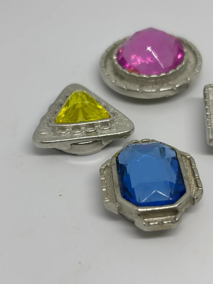 Antique Art Deco Jumbo Gemstone Purple Pink Blue Yellow Silver Tone Button Cover - Image 3 of 4