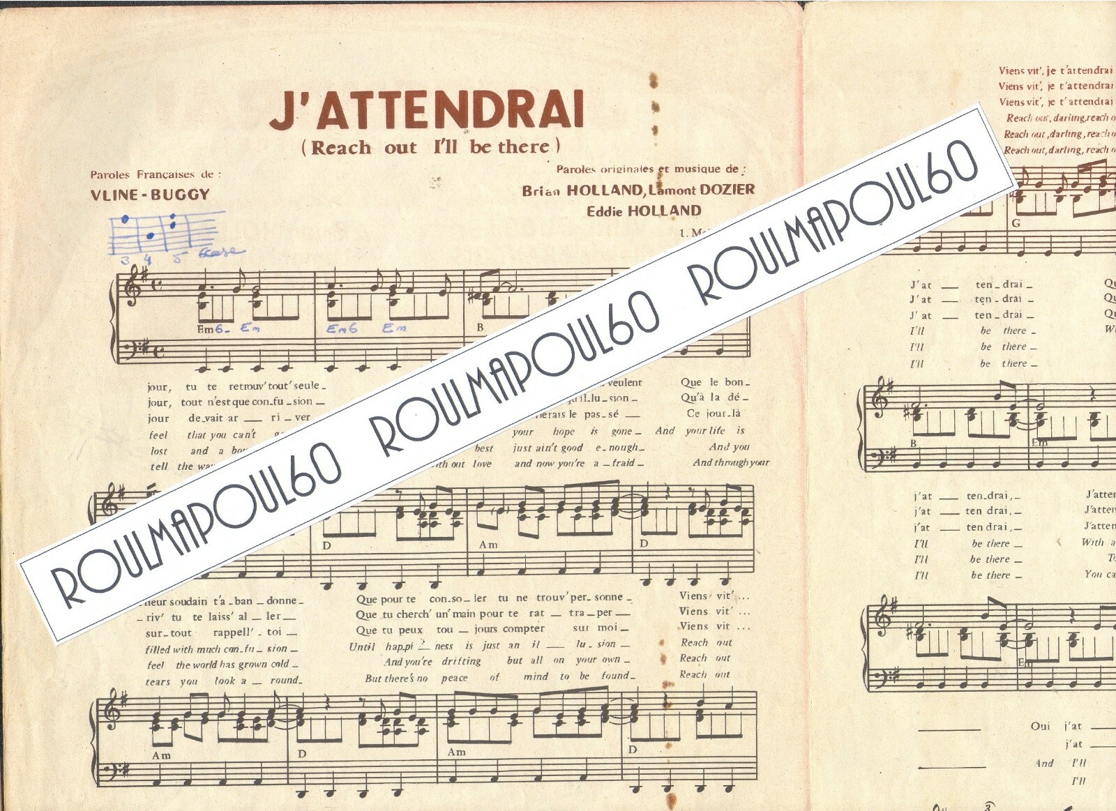 CLAUDE FRANCOIS J'attendrai Rare Partition originale 1967 éditions