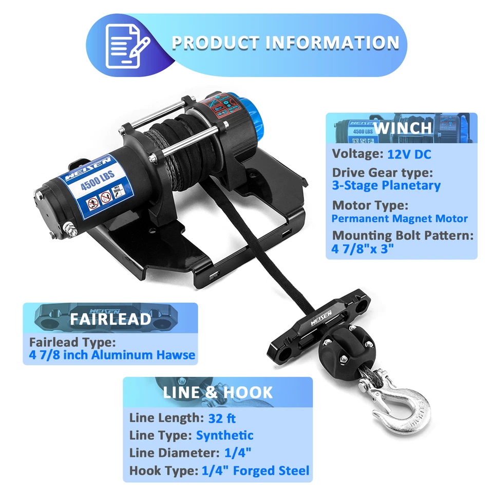 Kit de montaje de cabrestante eléctrico 4500 lb 12 V para Polaris RZR Trail S 900/1000 2020-2024 Foto 4 de 4