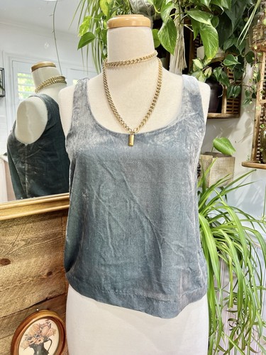 NUEVO CON ETIQUETAS J. Camiseta sin mangas Crew 8 M gris terciopelo cami forrada top blusa cuello redondo moderna - Imagen 1 de 9