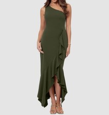 Xscape Women's Green Scuba Ruffled One Shoulder High-Low Dress Size 8