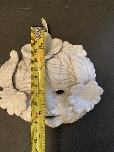 Sicilian Italian Majolica Art Pottery Cherub Flowers Face Mask Wall Hanging VTG. - Picture 8 of 9