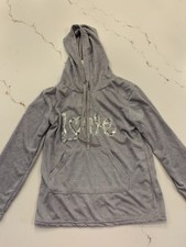 Gray Soft  Cozy Hoodie Silver Sequin LOVE Woman  s Size Medium NEW with Tags