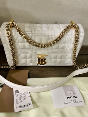 NWOT BURBERRY Lola Small White Quilted Crossbody Bag Gold  display picture 3