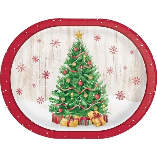 CREATIVE CONVERTING Vintage Christmas 12-inch Oval Plates Paper 8 Per Pack 10" x 12" Tableware