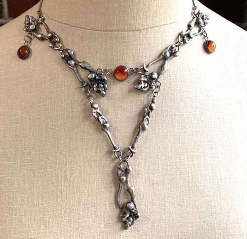 Vintage Brutalist Artisan Sterling Agate Choker Necklace - OOAK, Israel - Picture 4 of 18