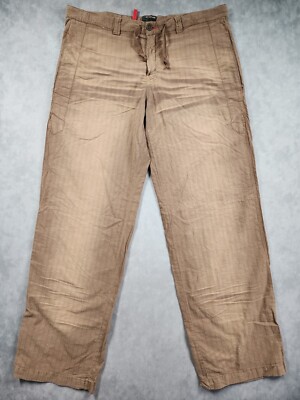 Vtg Energie Miss Sixty Pant Men 36x34 Brown Stripe Drawstring Waist Wide Leg Y2K
