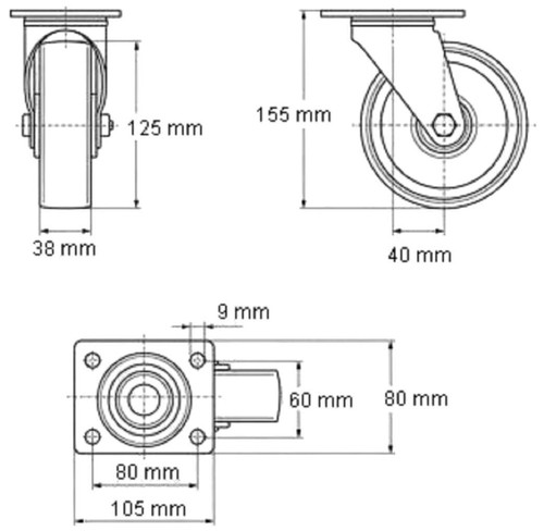 ADAM HALL PROFI Rollbrett 52x46 cm, 125 mm Bock & Lenk Rollen Blue Wheels 800 kg - Bild 12 von 15