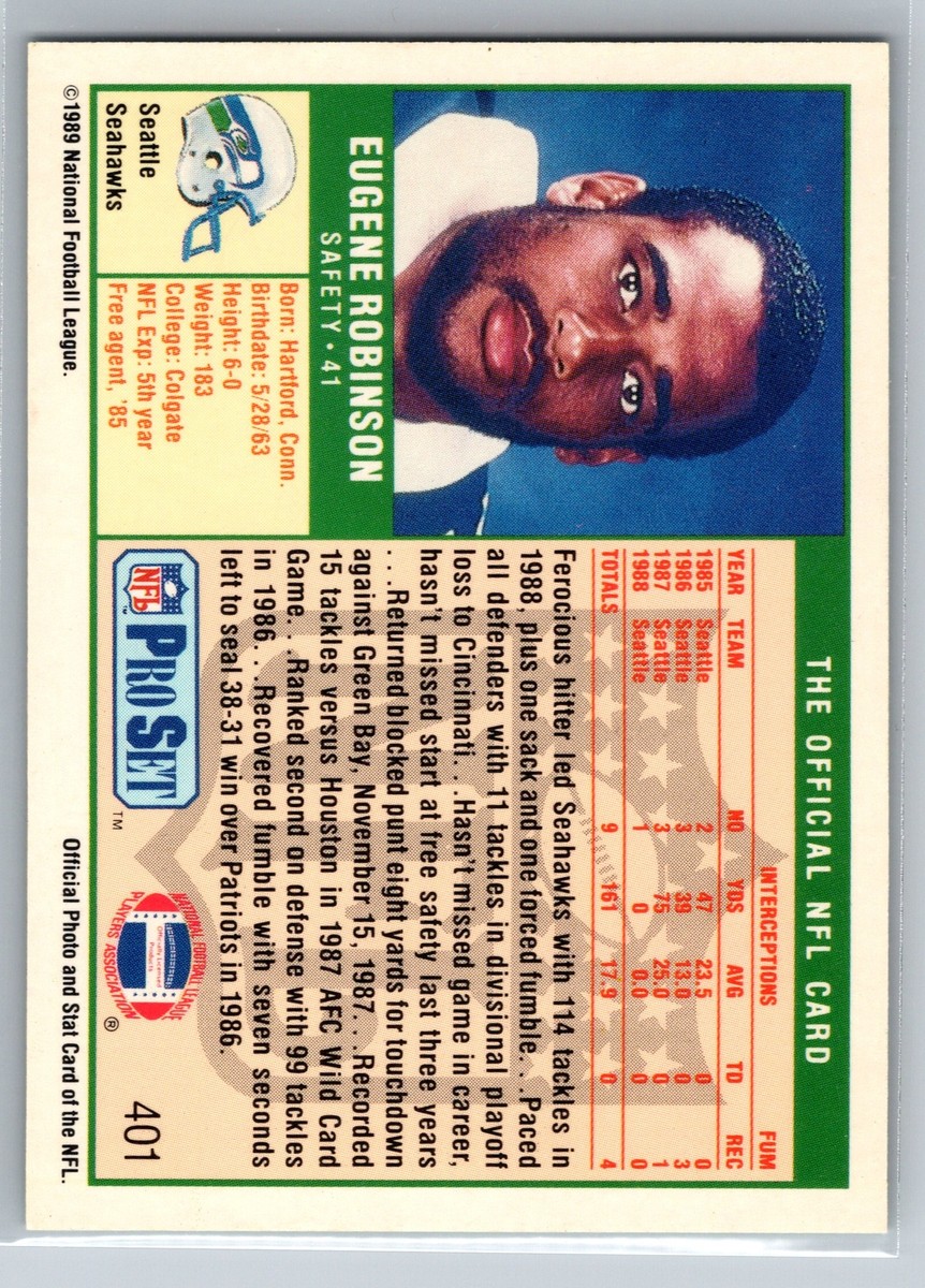1989 Pro Set Rookie #401 Eugene Robinson RC Seattle Seahawks HOF