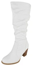 Forever Women High Stacked Heels Slouchy Mid-Calf Boots Zipper SAFETY-53 White