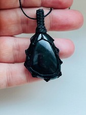 Macrame Rainbow Obsidian Amulet, Rainbow Macrame Obsidian Amulet