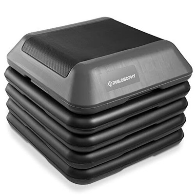 Aerobic Exercise Adjustable High Step Platform, with 4 Risers Included - Gray