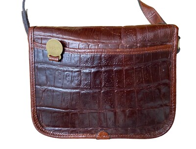 VINTAGE MULBERRY BROWN LEATHER CROC CROSSBODY MESSENGER