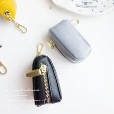 Compact Leather Key Holder Pouch with Gold Closure - Macaron Color
