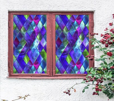 3D Blue Shape O6663 Window Film Print Sticker Cling Stained Glass UV Block Am