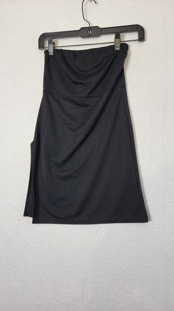 Pretty Little Thing Women's Size 4 Black Crepe Split Side Bandeau Bodycon  Dress