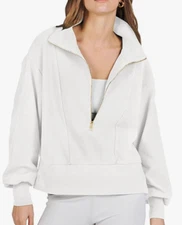 ANRABESS Women's Half Zip Ribbed Cropped Pullover Size Large