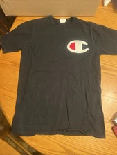 Vtg Champion Shirt Mens Large Black Big C Embroidered Short Sleeve