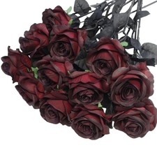 Artificial Roses Flowers, 12 Pcs Fake Burgundy Rose in Bulk, Long Stem Realis...