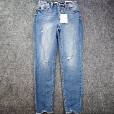 Kancan Jeans 9/28 High Rise Ankle Skinny Button Fly Distressed Stretch NWT