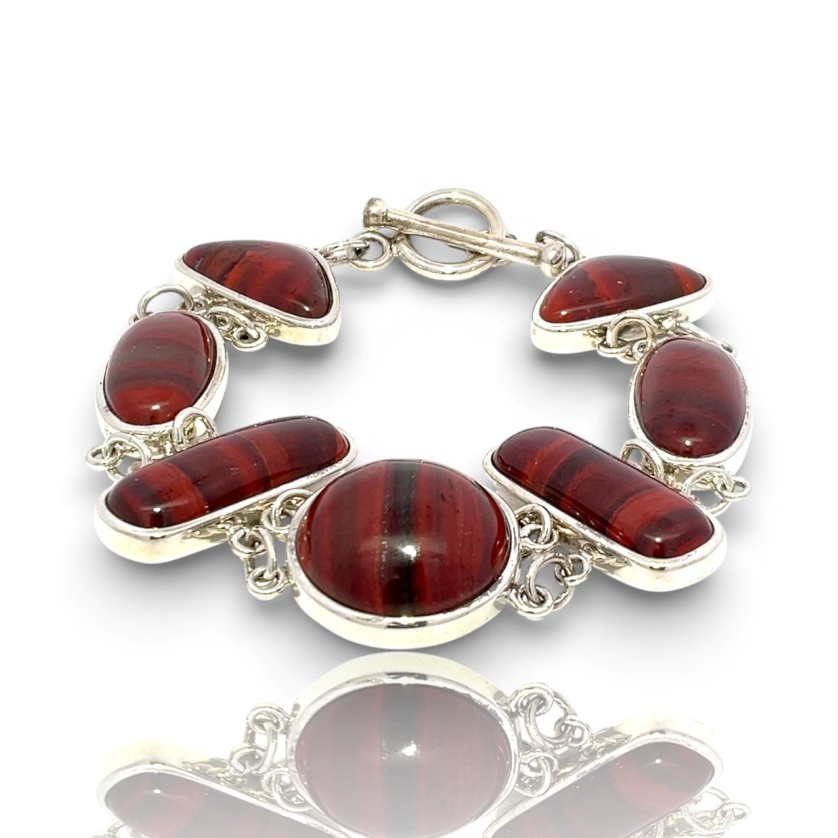 Sterling Silver Red Gemstone Toggle Bracelet 7.5i… - image 1