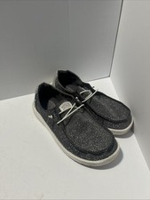 Hey Dude Wendy Metallic Sparkle Charcoal Slip-On Shoes Women's Size 7