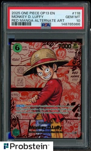 2025 One Piece OP13 EN Red Manga Alt Art #118 Monkey D. Luffy PSA 10 GEM MINT