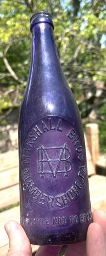 NICE AMETHYST BEER BOTTLE MARSHALL BROS. CHAMBERSBURG, PA 1910'S ERA DUG L@@K
