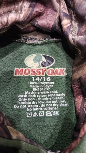 Mossy Oak Hoodie Kids Size 14/16 Green & Camo American Flag Sweatshirt - Picture 4 of 5
