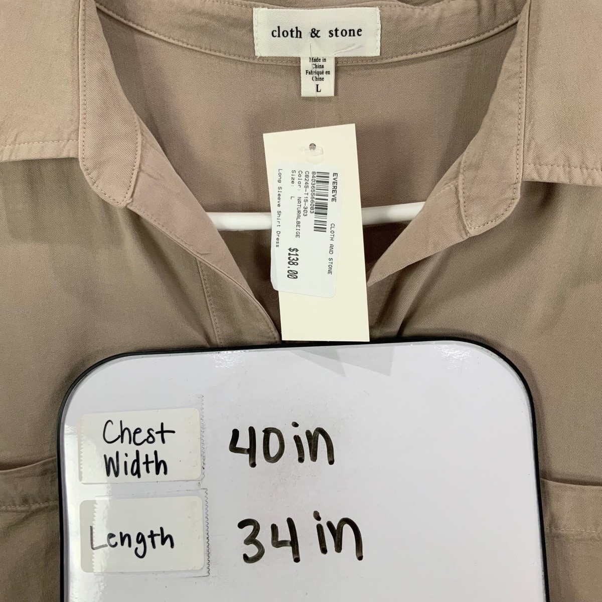 Cloth & Stone Long Sleeve Collared Shirt Dress Natural Beige Frayed Hem Sz  L NWT | eBay
